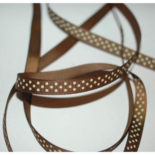 SRH Ribbon - Grosgrain 3/8" - Turftan mit cream Dots