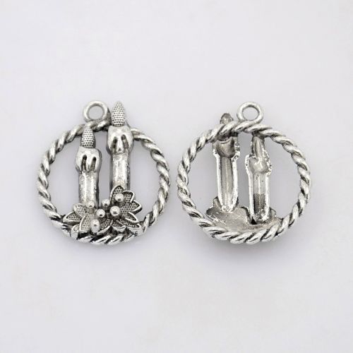 SRH Charm 3 Stück - Kranz mit Kerze/Wreath Antique Silver