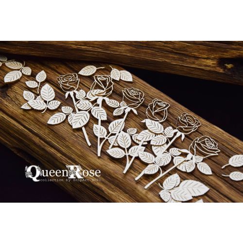 SNI Chipboard-Shapes/Laserstanzteile - Queen Rose Openwork Roses with Stems set